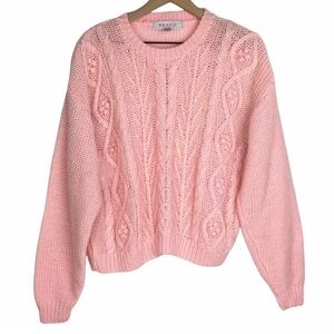 VINTAGE Sweater Handknit Cable Bubblegum Crew Cozy Coastal Cottagecore Large